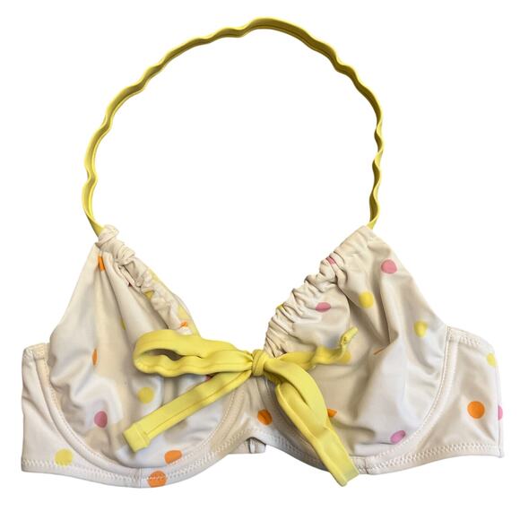 Ivory Rose Underwire Bikini Swim Halter Top Size 32DD White with Polka Dots EUC - Picture 2 of 6